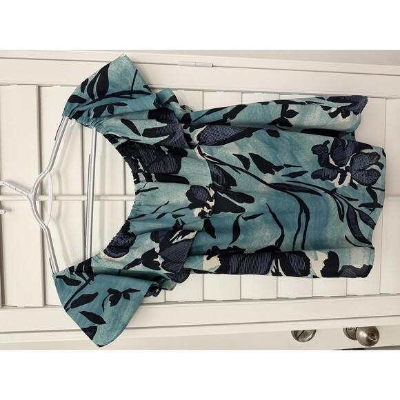 Anthropologie Maeve Islander off-the-shoulder top in a blue and black floral - Picture 2 of 4
